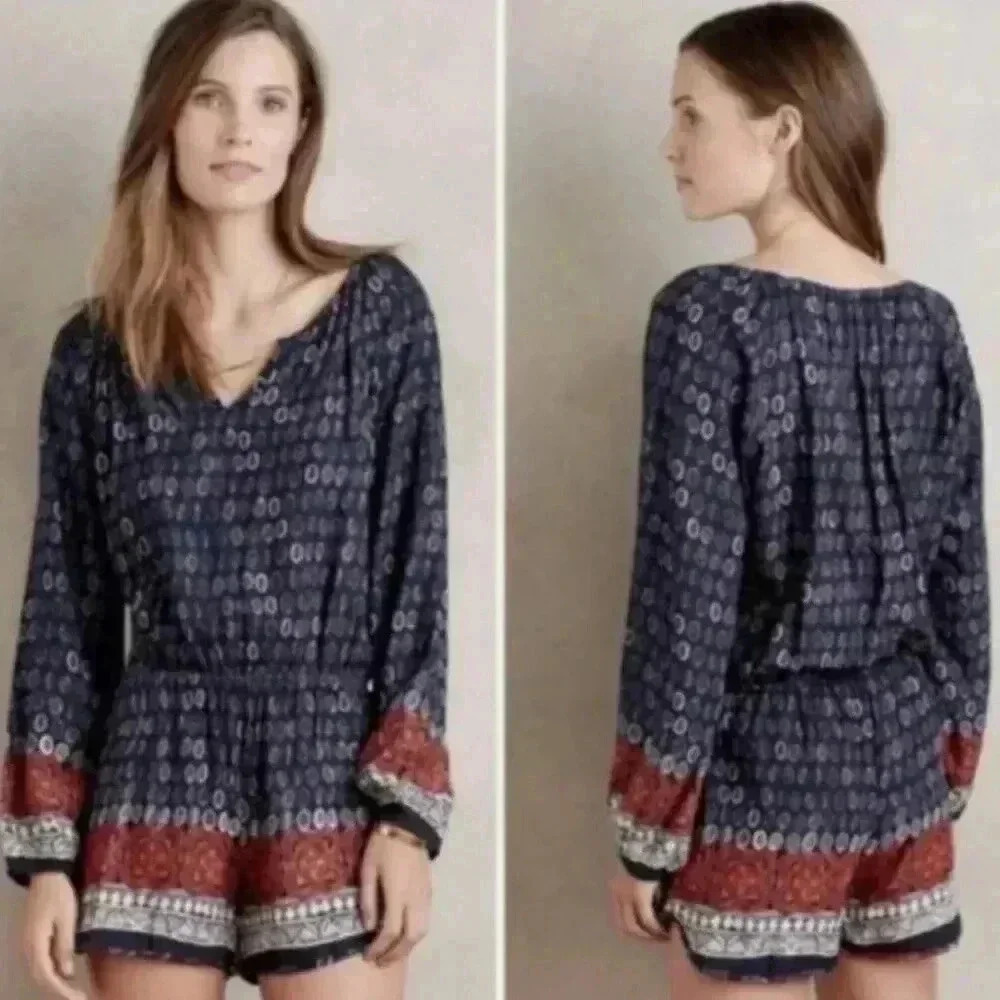 ANTHROPOLOGIE LILKA JUMPSUIT ROMPER SMALL MADE IN USA APOLIMA LONG SLEEVE